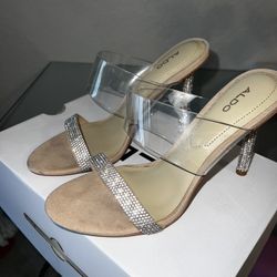 Aldo Nude Clear Sparkly Blinged Heels