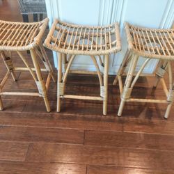 Spanish Bamboo Rattan Stools Set Of 3