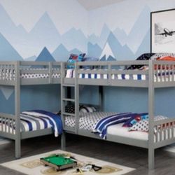 Brand New Gray Quadruple Twin Size Bunk Bed 