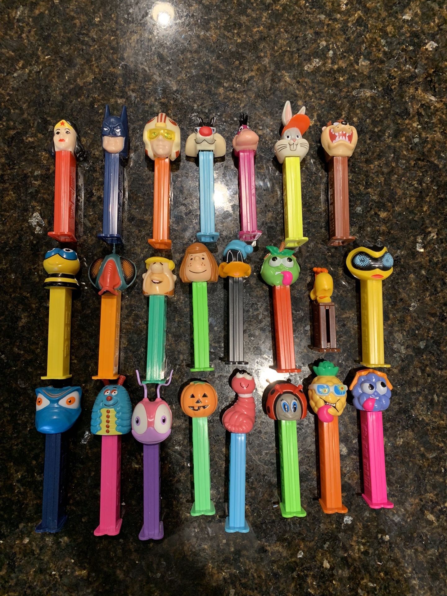 Vintage Pez Dispenser Lot Batman Bugs Bunny Speedracer Barney Taz Wonder Woman