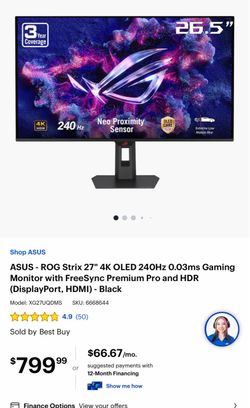 ASUS ROG Strix 27" 4K OLED 240Hz Gaming Monitor