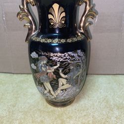 8.25 Inch 24k Black & Gold Handmade In Greece & Imported From Greece Greek Ceramic Vase 