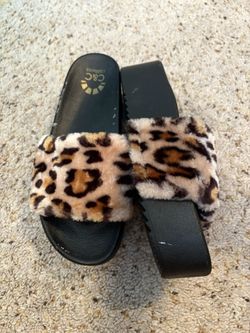 C&C California Platform Leopard Faux Fur Sandals
