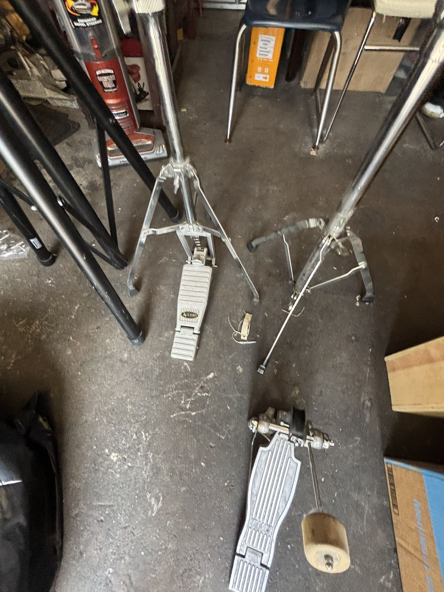 Pearl And Other Brand Drum Set Pieces And P.A Tripod