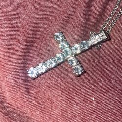 Silver Toned CZ Cross Necklace