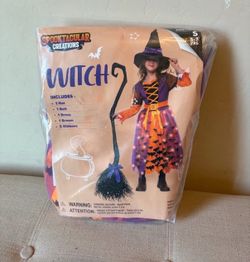 Spooktacular Creations Light Up Polka Dot Witch Tutu Costume for Girls, Starry Witch Dress with Magic Hat and Broom size S 5-7 years