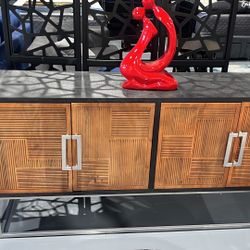 NEW WOOD BUFFET/TV STAND BROWN BLACK 17x67x33H