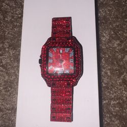 Red Iced Out Watch
