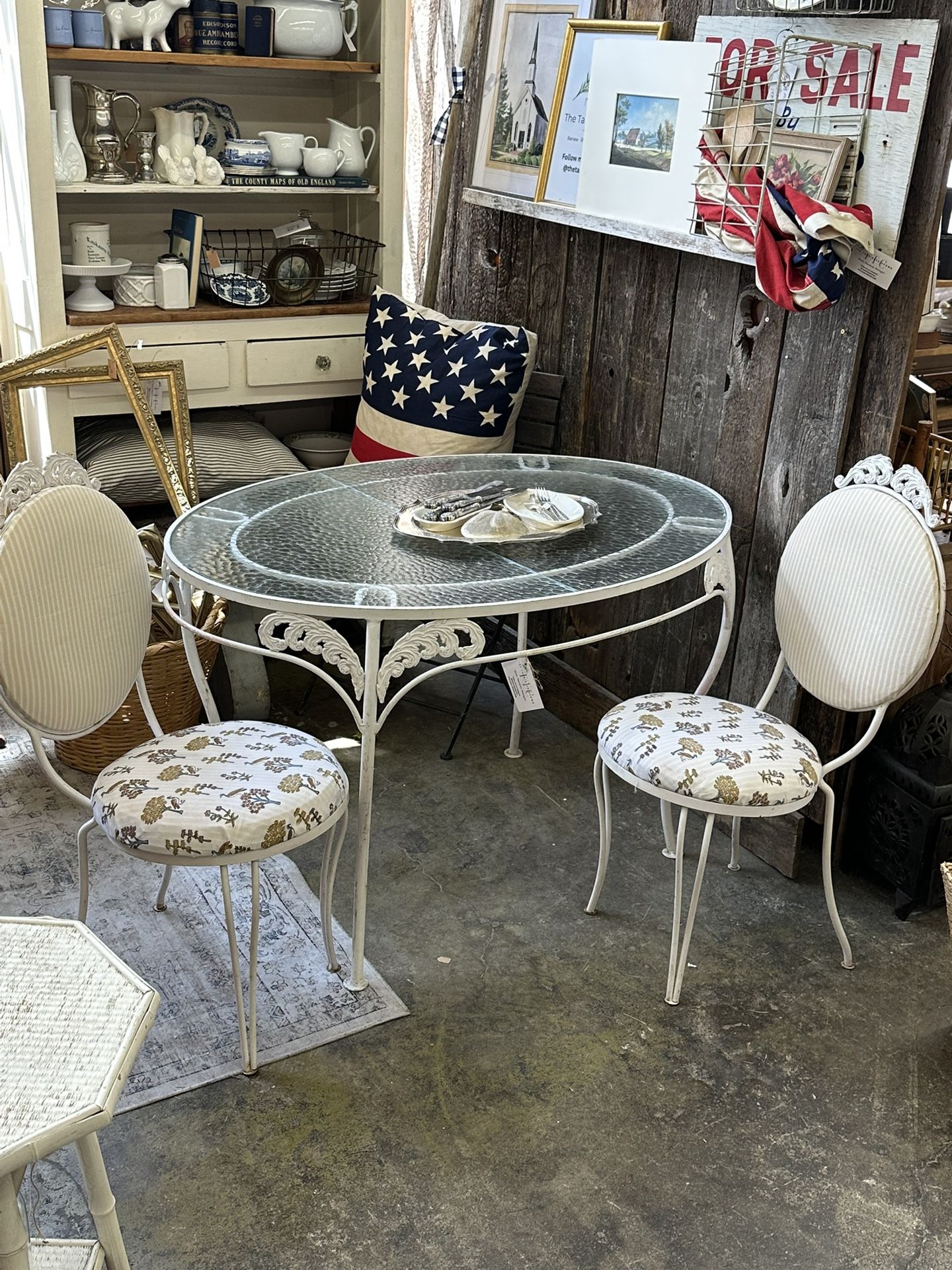 Vintage Wrought Iron Table & 2 Chairs