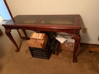 Cherry Wood Console Table with Glass Top