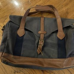 Sturdy Navy Blue and Brown Merona Messenger/Laptop Bag with Several Compartments