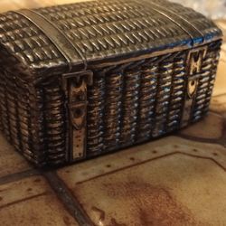 Vintage Small Metal Chest With Red Lining