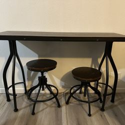 Wooden Table with Matching Barstools 