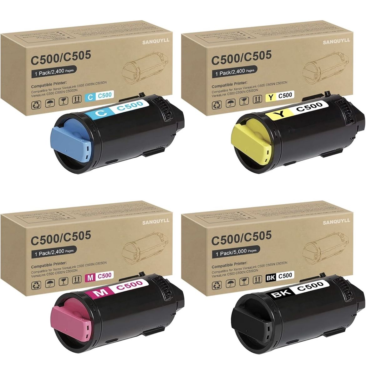 VersaLink C500/C505 Toner Cartridge Compatible for Xerox VersaLink C500 C500N C500DN C505 C505N C505DN Printer 4 Pack: 106R03862 106R03859 106R03860 1