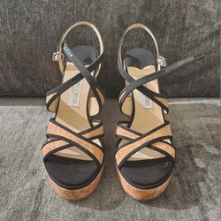 Jimmy Choo Black Cork Wedge Sz. 10