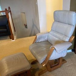 Leather Rocking Chair With Ottoman Good Condition 