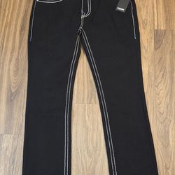 TRUE RELIGION  Ricky Relax Straight Black Jeans Size 36 NWT