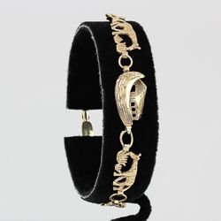 Vintage 10K Gold Noah’s Ark Animal Bracelet Tiger Giraffe Lion Elephant Zebra
