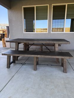 Rustic Dining Table & Two Benches