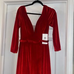 NEW Red Velvet V Neck Dress 
