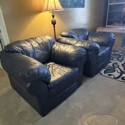 Real Leather Blue Chairs ( Wide) 