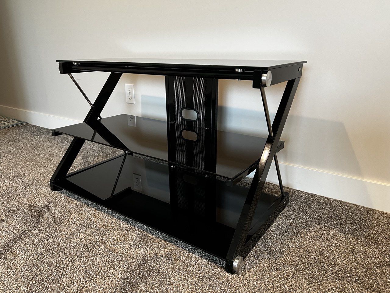 Modern Black Glass TV Stand – 3-Tier Media Console