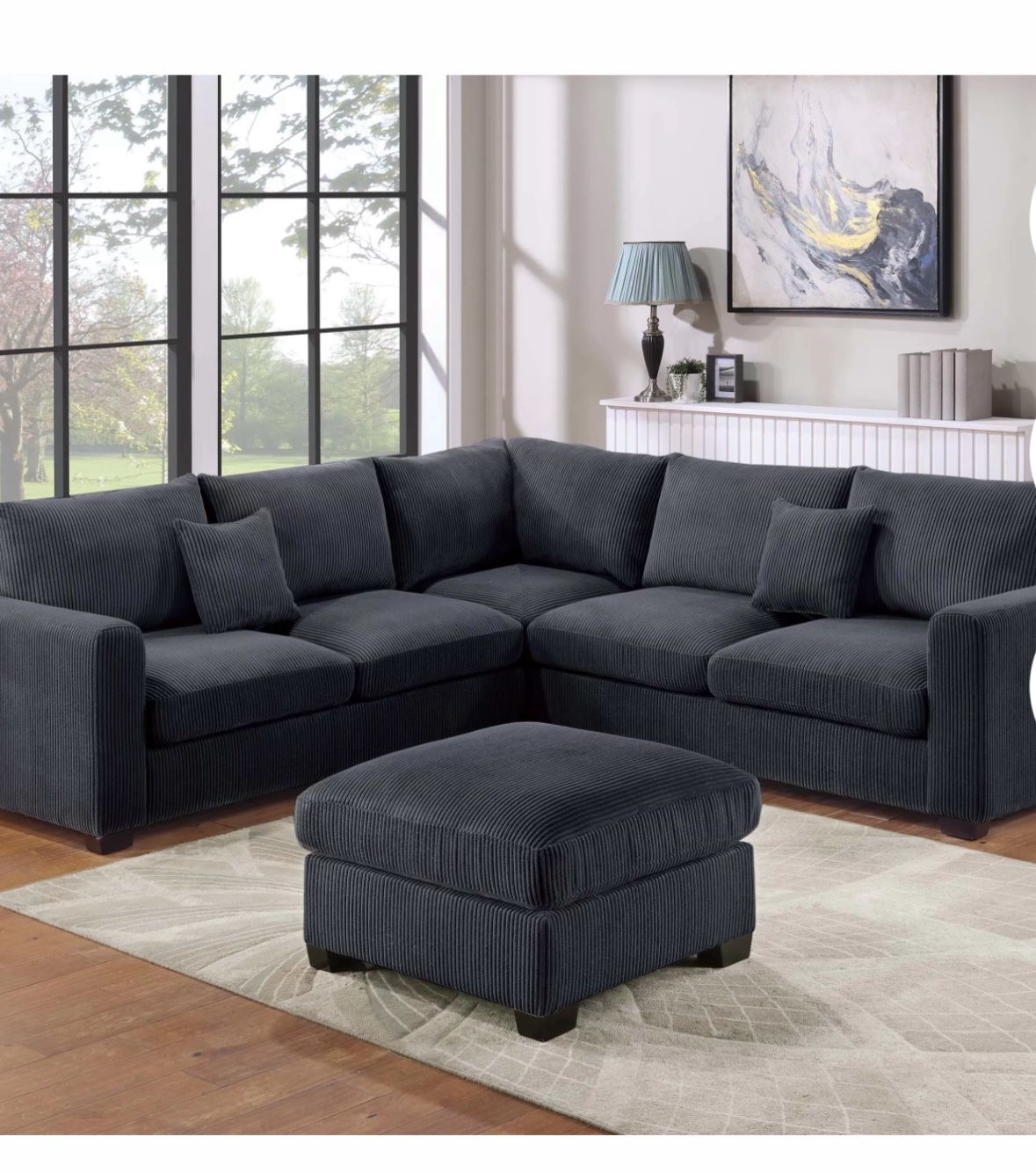 3 Pc Sectional With Ottoman Set