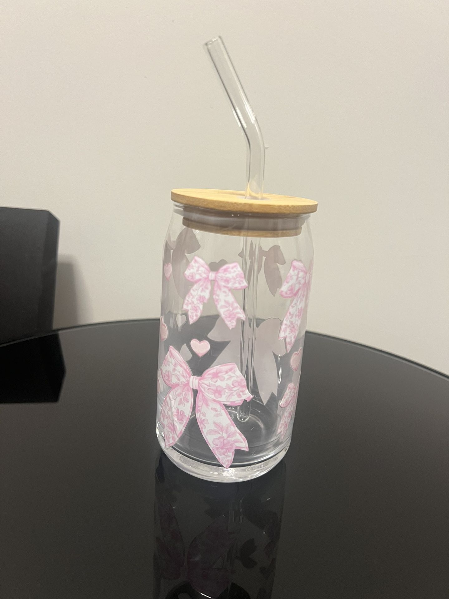 Pink Bow Glass Cup 