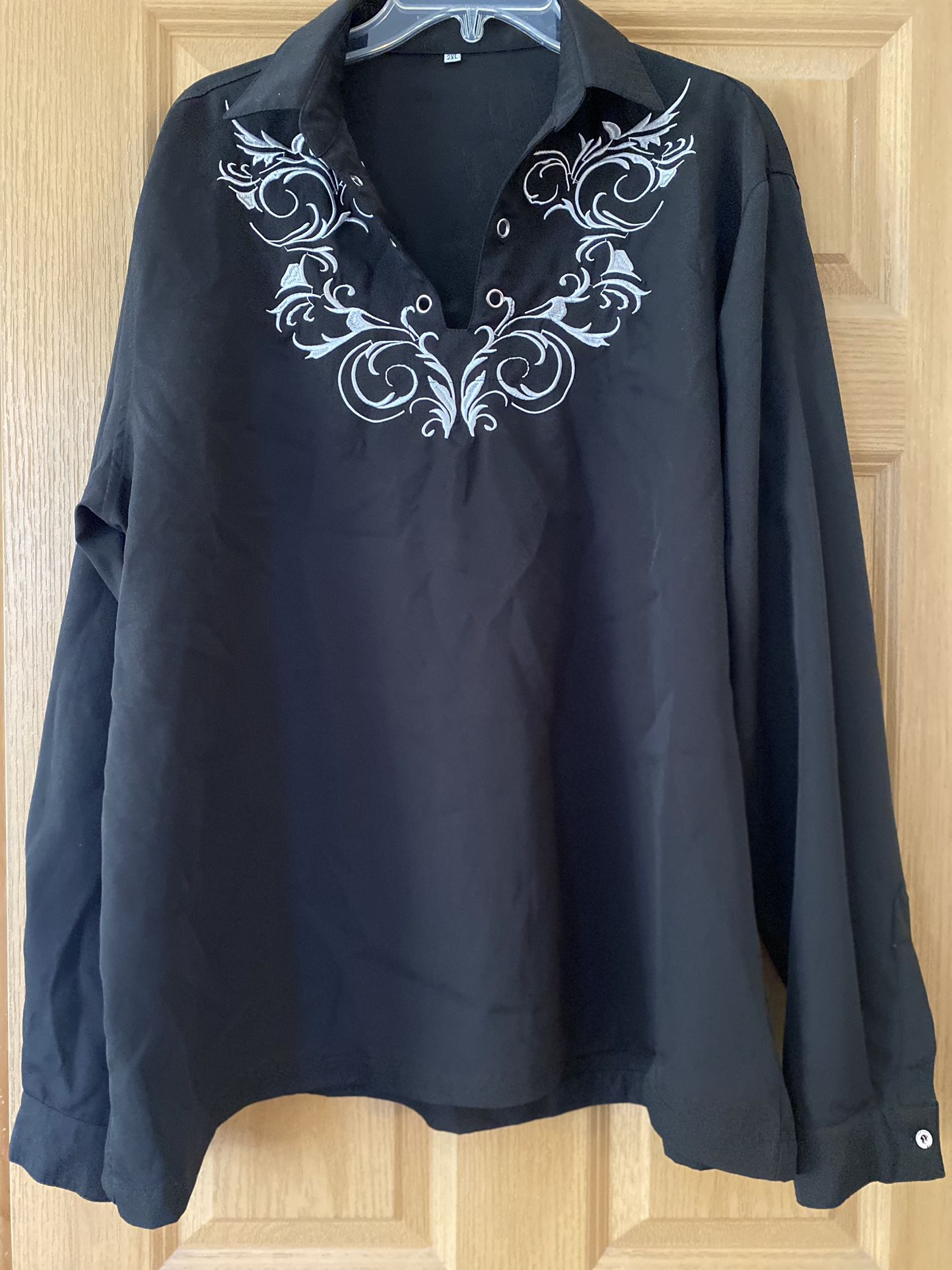 Men’s Size 2XL Black Long Sleeve Embroidered Shirt 