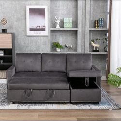 Modern Sectional Couch w/ Storage + Pull-Out Bed – Great Condition