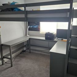 BUNK BED FULL SIZE WITH DESK AND SHELFS