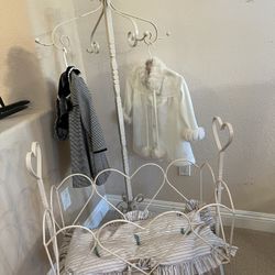VINTAGE WROUGHT iRON CRADLE And CLOTHING STAND