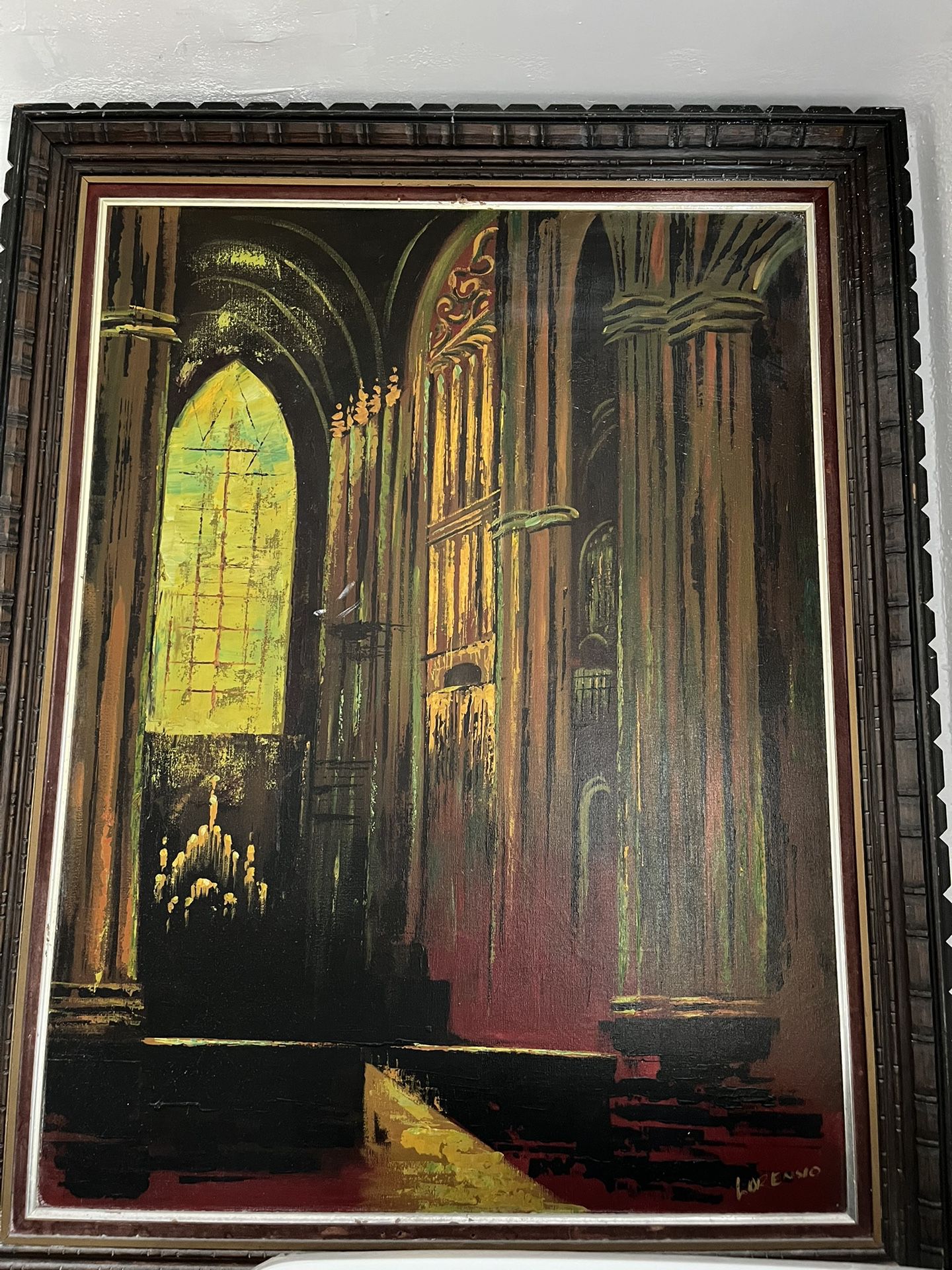 Large Vintage Painting Church 