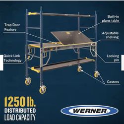 Werner 6.0 ft x 6.2 ft x 2.5 ft D Steel Multi-Purpose Rolling Scaffold, 1250 lbs. load capacity