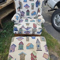 Old fashioned chair Ottoman with cat scratches...still very nice