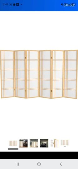 Red Lantern 5 ft. Tall Double Cross Shoji Screen - Natural - 6 Panels