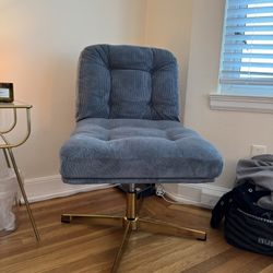 Blue Corduroy Desk Chair W Gold Metal Legs
