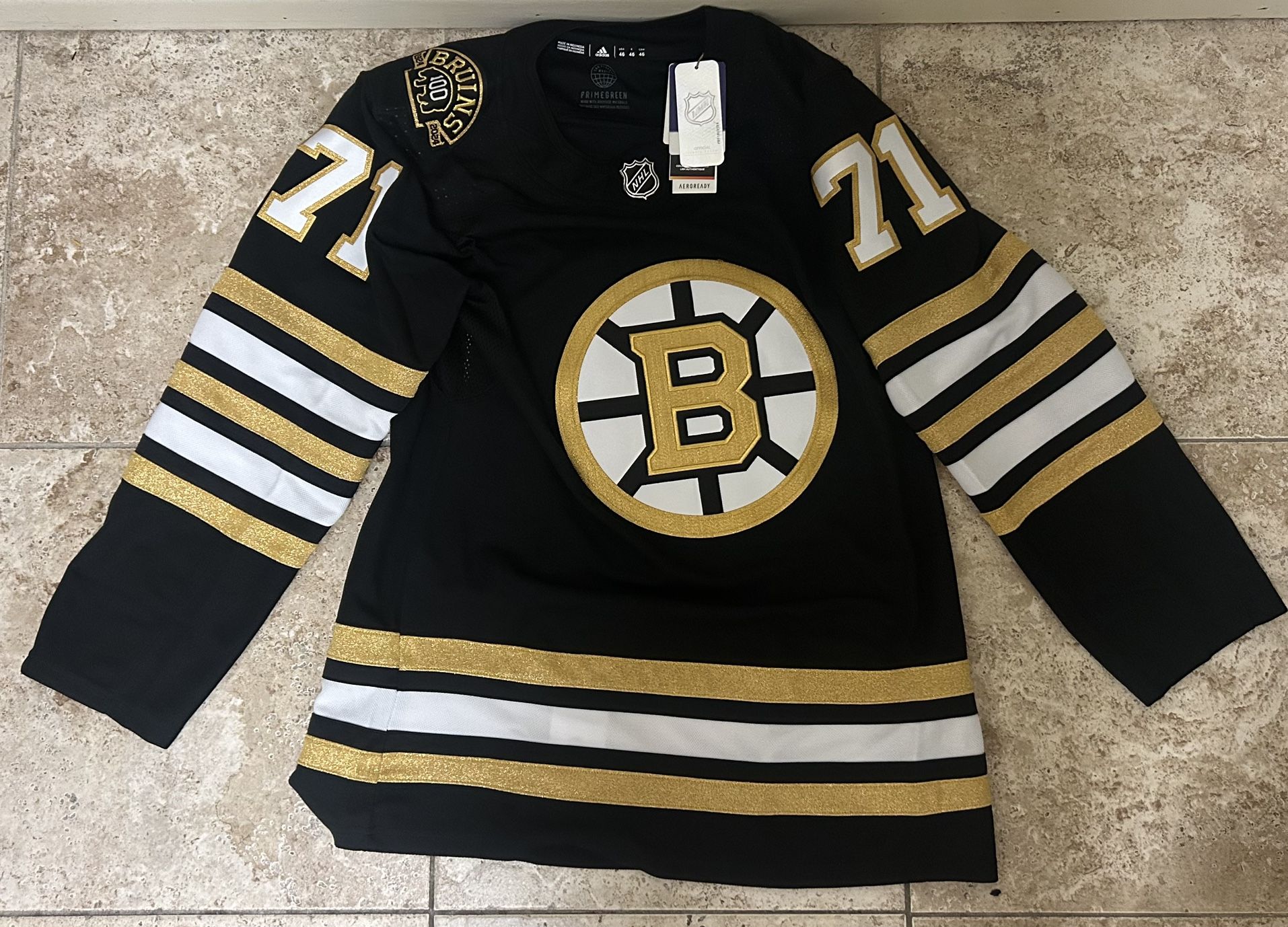 Men Adidas Boston Bruins Hockey Jersey Black Gold Taylor Hall 100th IM8282 Sz 46