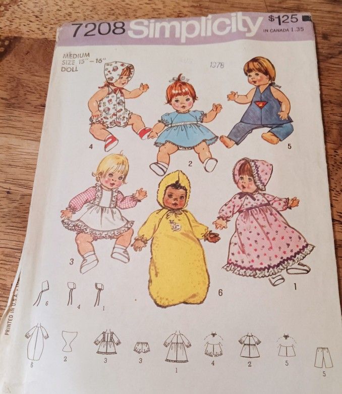 Simplicity Doll  Layette Sewing Pattern 7208