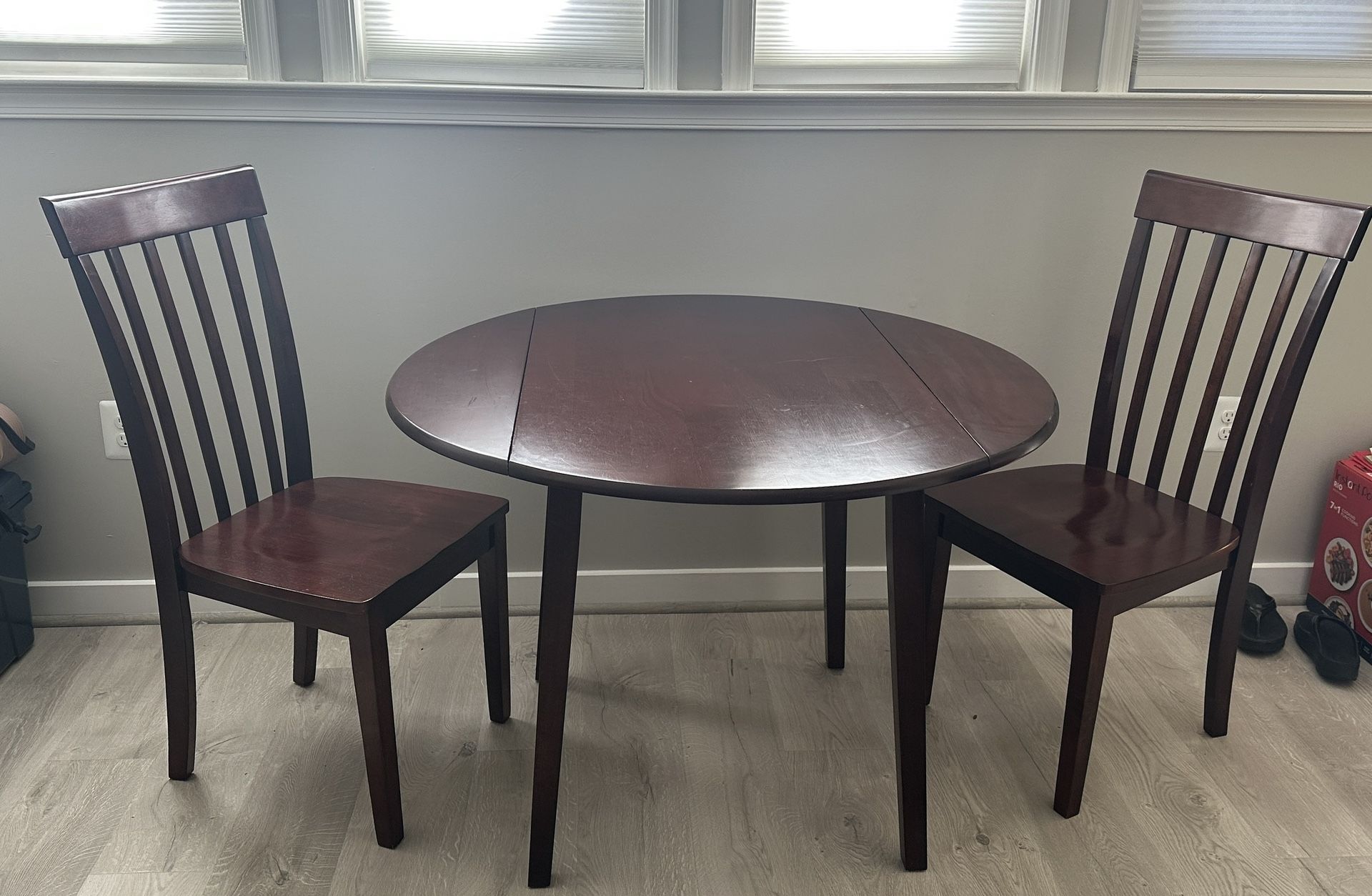 Solid Wood Drop Leaf Table (42”) With Two Chairs