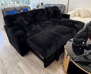 Black Sectional Pull Out Bed Sleeper Sofa With Storage 