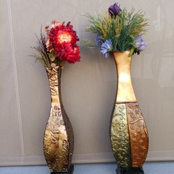 2 Vases w Fake Flowers 26" and 24" tall