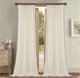 Extra long cream velvet curtains 52”W x 108”L