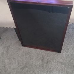 23.5 × 31.5 × 2. 1/4 Wooden wall display case for displaying collectibles, commonly used for trophies, sports jerseys or swords.