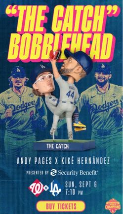 Andy Pages/Kiké Hernández The Catch Bobblehead 9/6/2026 * LA Dodgers