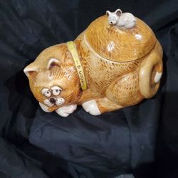 Tabby Cat & Mouse Cookie Jar