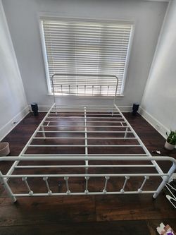 White Metal Bed Frame with Headboard and Footboard