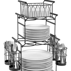 Sorbus® Buffet Caddy — 7-Piece Stackable Set Includes Plate, Napkin, and Silverware Holder, 3-Tier Detachable Tabletop Organizer — Ideal for Kitchen, 