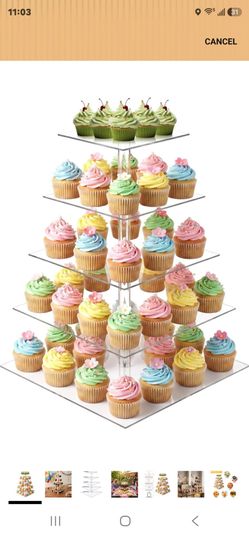 5 Tier Square Cupcake Stand, Clear Acrylic Cupcake Tree Tower, Pastry Display Rack for Party, Wedding, Baby Shower