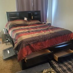 Queen bedframe with drawers and storage